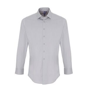 Premier Unisex Adult Poplin Stretch Long-Sleeved Shirt / Silver